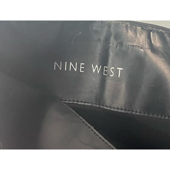 VTG Nine West Size 10.5 Tall EMILIO Black Suede Leather Chunky Boots - Picture 10 of 10